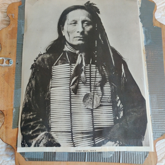 Vintage Cheyenne Native American Wolf Robe Photo In Handmade Wood Frame - Picture 6 of 12